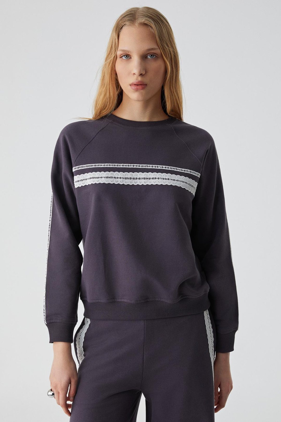 JINX Kadın %100 Pamuk Kapüşonlu Fermuarlı Mor Sweatshirt