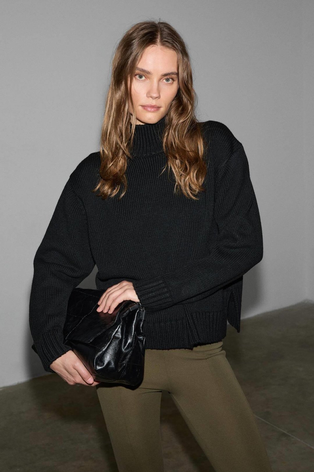 JOYITA Kadın Balıkçı Yaka Oversize Triko Siyah Kazak