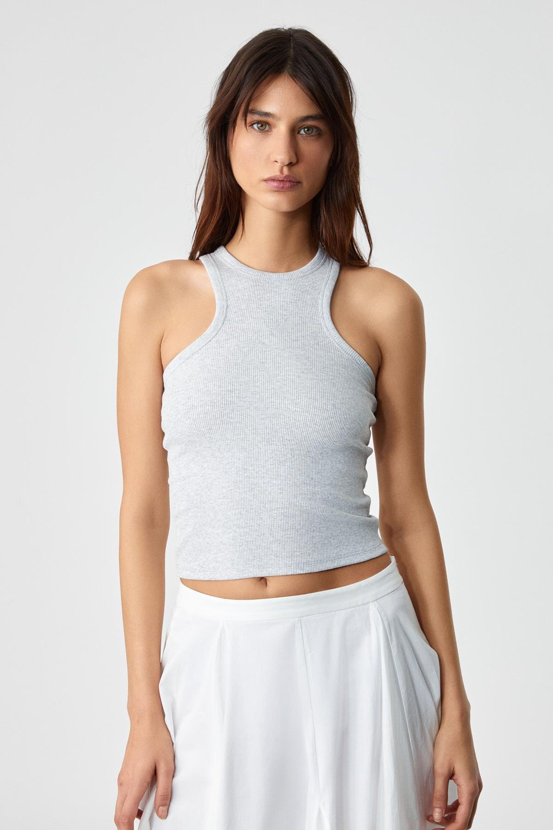 JROKSY Kadın Slim Halter Yaka Kolsuz Grimelanj Atlet