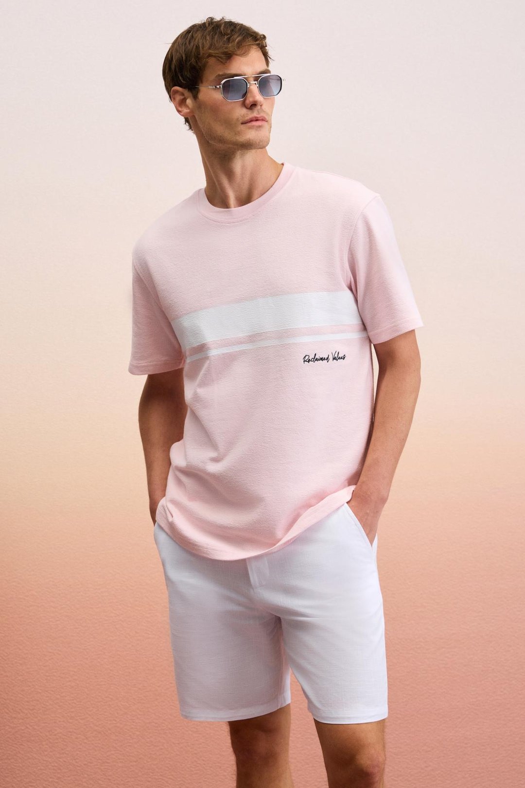 LAMINE Erkek Baskı Ve Nakış Detaylı %100 Organik Pamuk Bisiklet Yaka Kısa Kollu Regular Fit Pembe T-Shirt