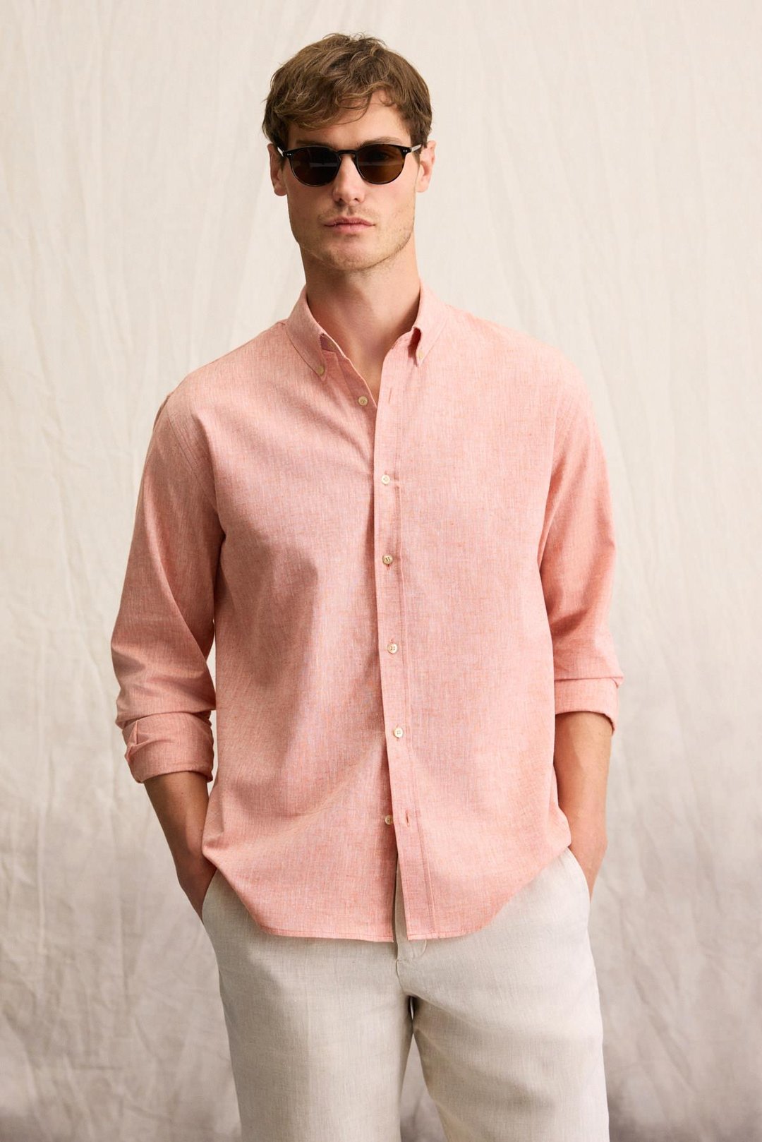 LASSE Erkek Gömlek Yaka Manşetli Uzun Kollu Regular Fit Turuncu Gömlek