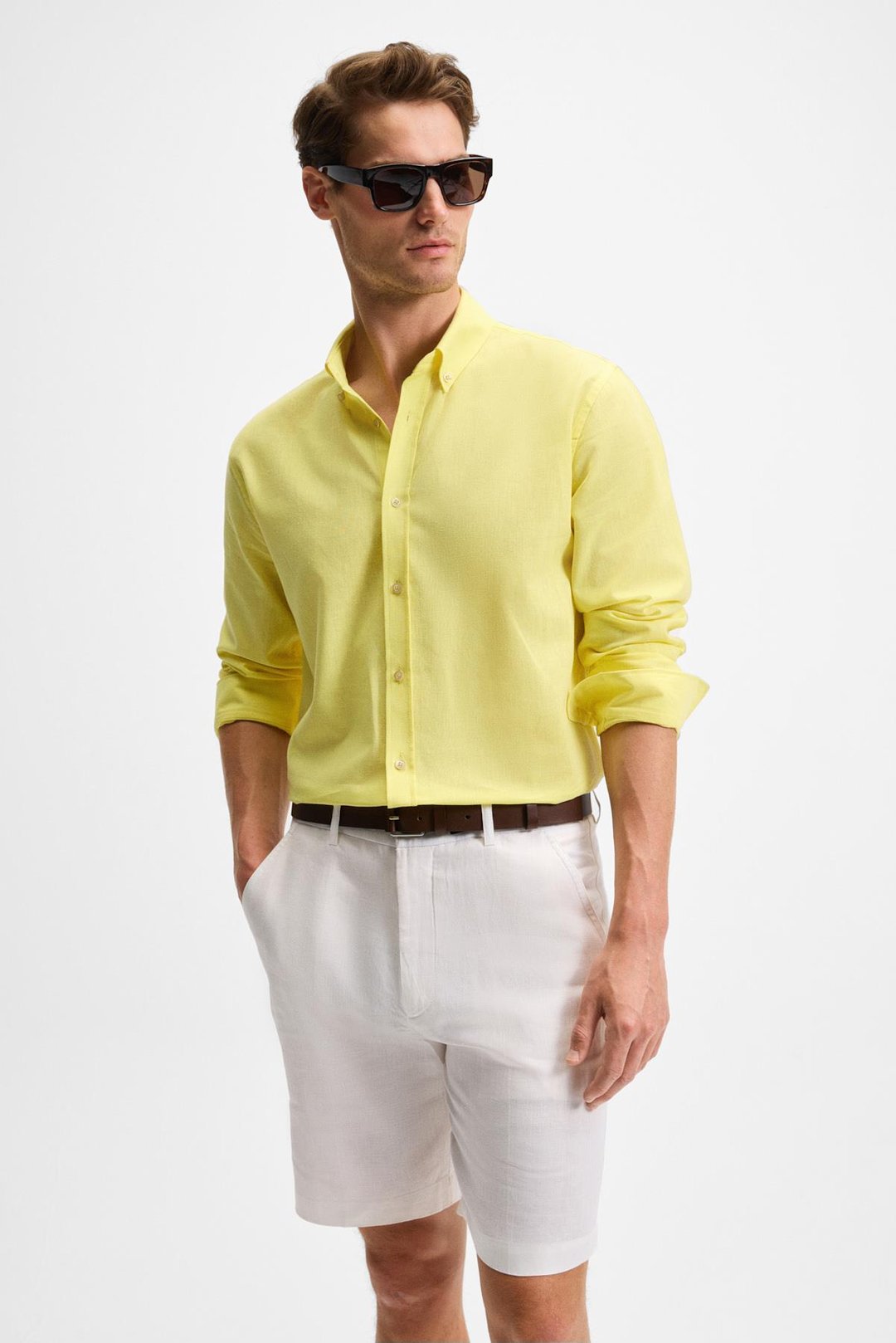 LASSE Erkek Gömlek Yaka Manşetli Uzun Kollu Regular Fit Sarı Gömlek