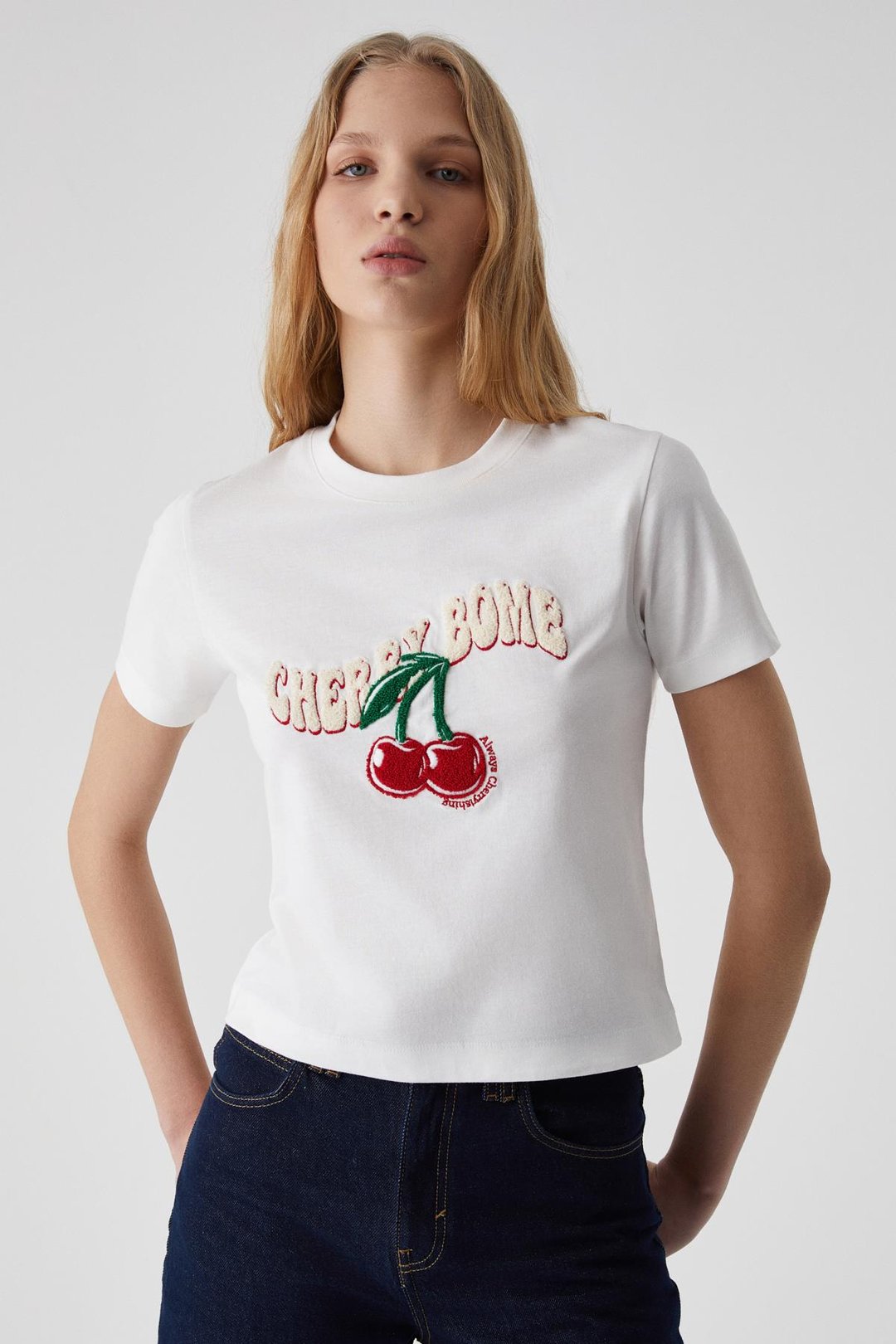 LAZZIAR Kadın Oversize Bisiklet Yaka Beyaz T-Shirt