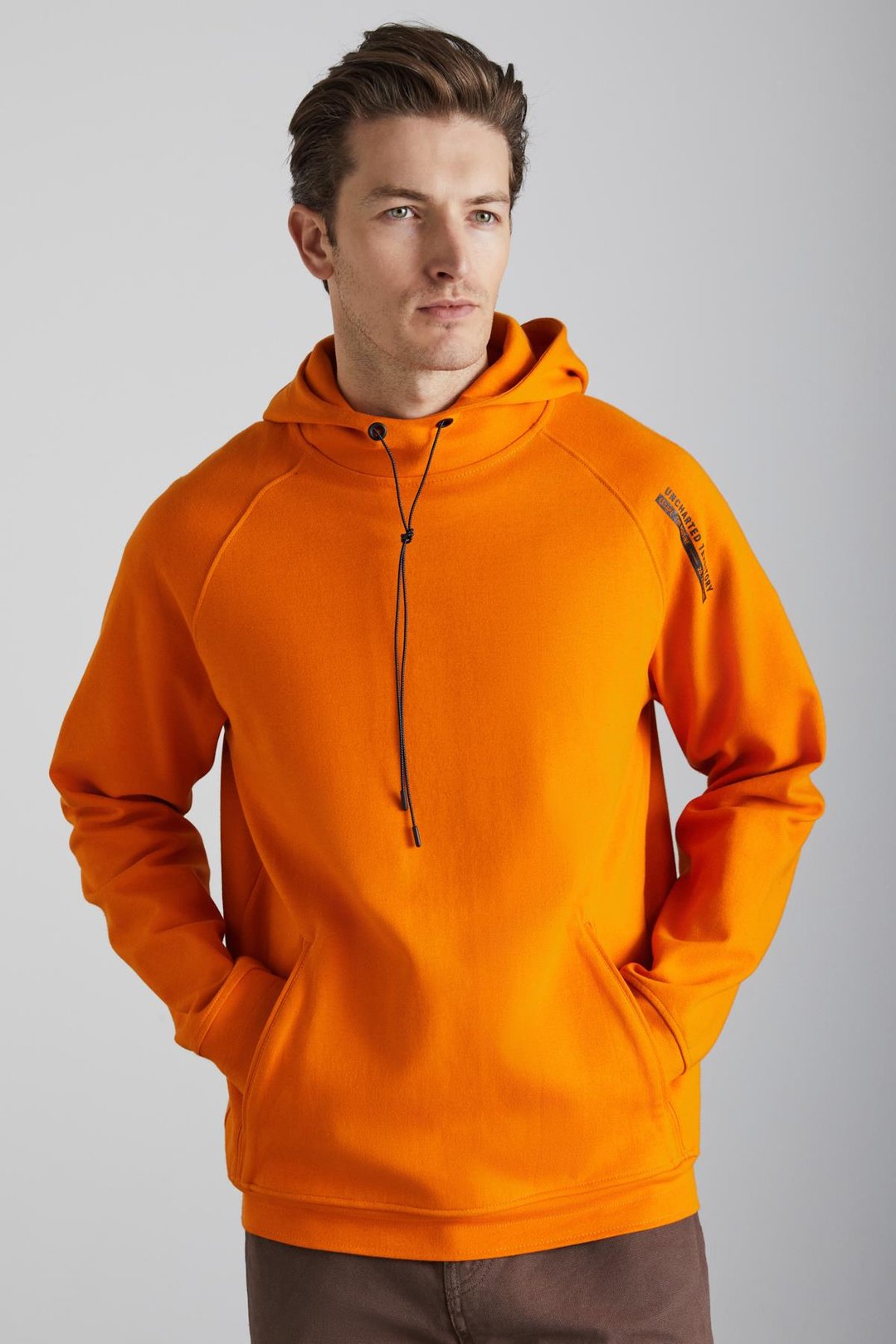 MALAGOS Erkek İçi Polarlı Yumuşacık 3 İplik İçi Şardonlu Regular Kapüşonlu Turuncu Sweatshirt