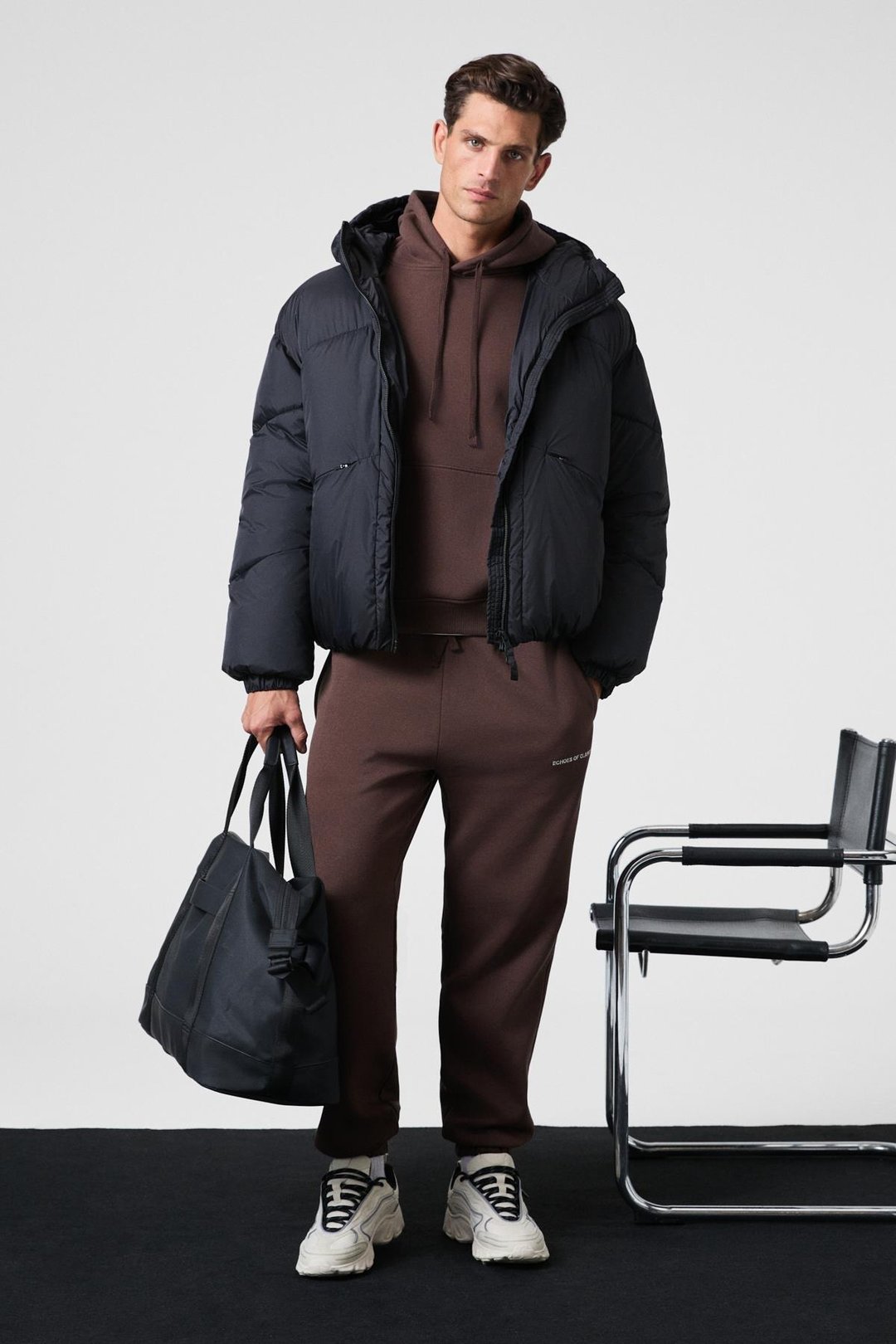 MARSHALLHOODIE Erkek Pamuklu İçi Polarlı Nakışlı Relaxed Kahverengi Eşofman Takımı