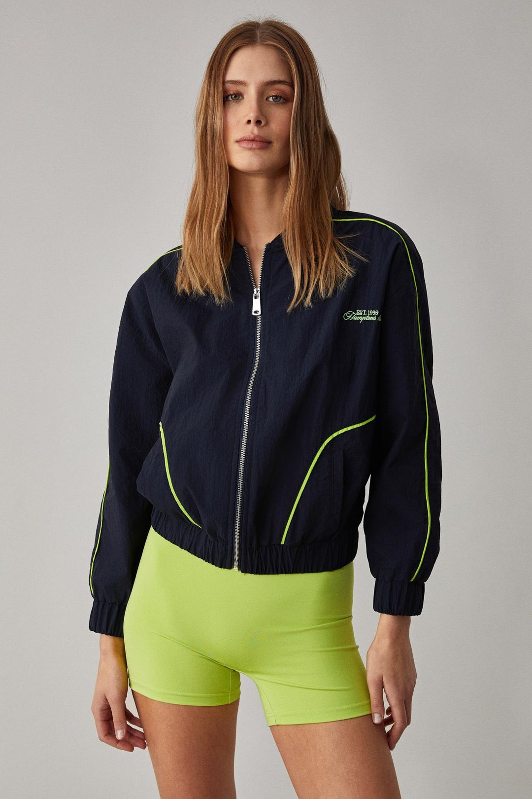 MERLYAN Kadın Bomber Yaka Oversize Fermuarlı Lacivert Ceket