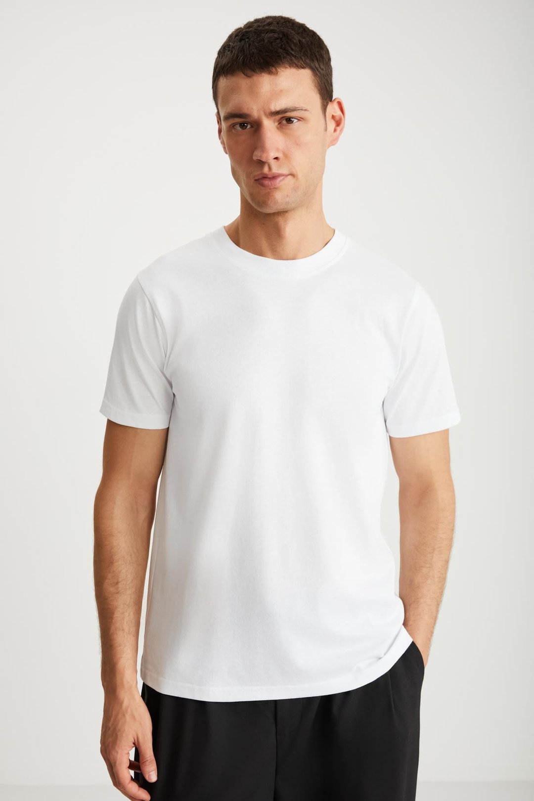 MICHEL Erkek Slim Fit Dar Kesim %100 Organik Pamuklu Yana Kayan Dikişli  Basic Örme Beyaz T-Shirt