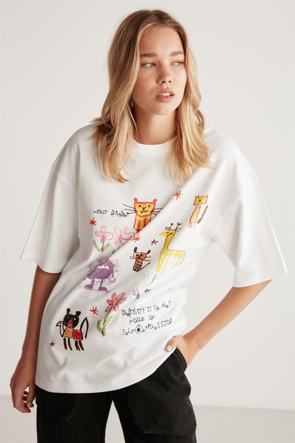 MILLIE Basic Oversize Beyaz  T-Shirt