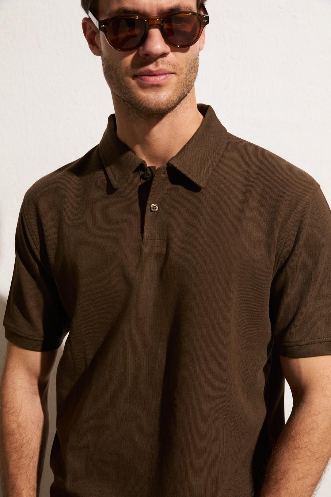 MINNUTU Erkek Organik Pamuklu Polo Yakalı Regular Fit Kahverengi T-Shirt