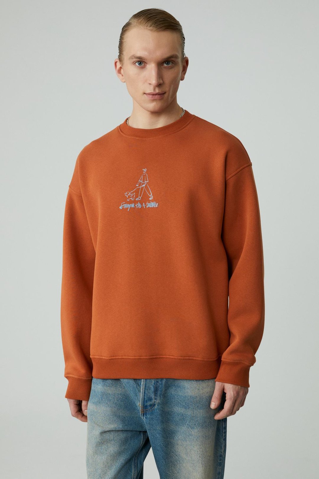 MINTY Erkek Yuvarlak Yaka 3 İplik Turuncu Sweatshirt