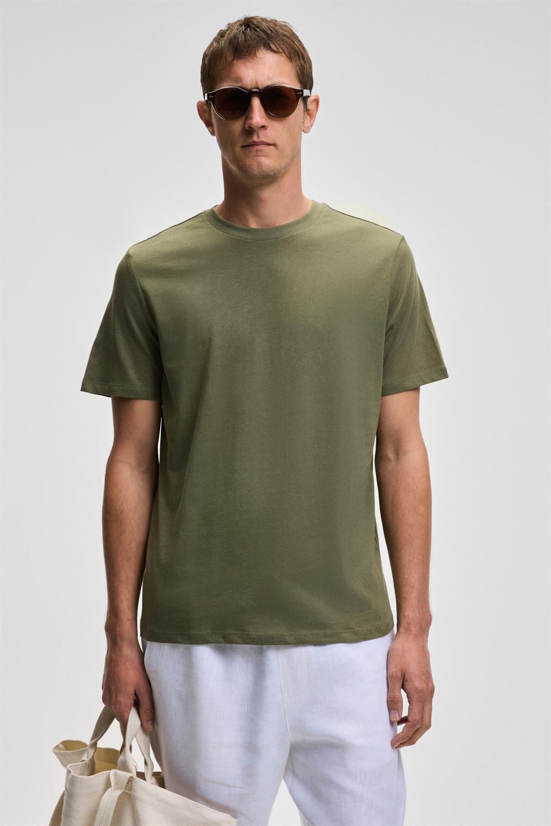 MOCASSIN Erkek %100 Pamuk Baskılı Relaxed Fit Yuvarlak Yaka Kısa Kollu Haki T-Shirt