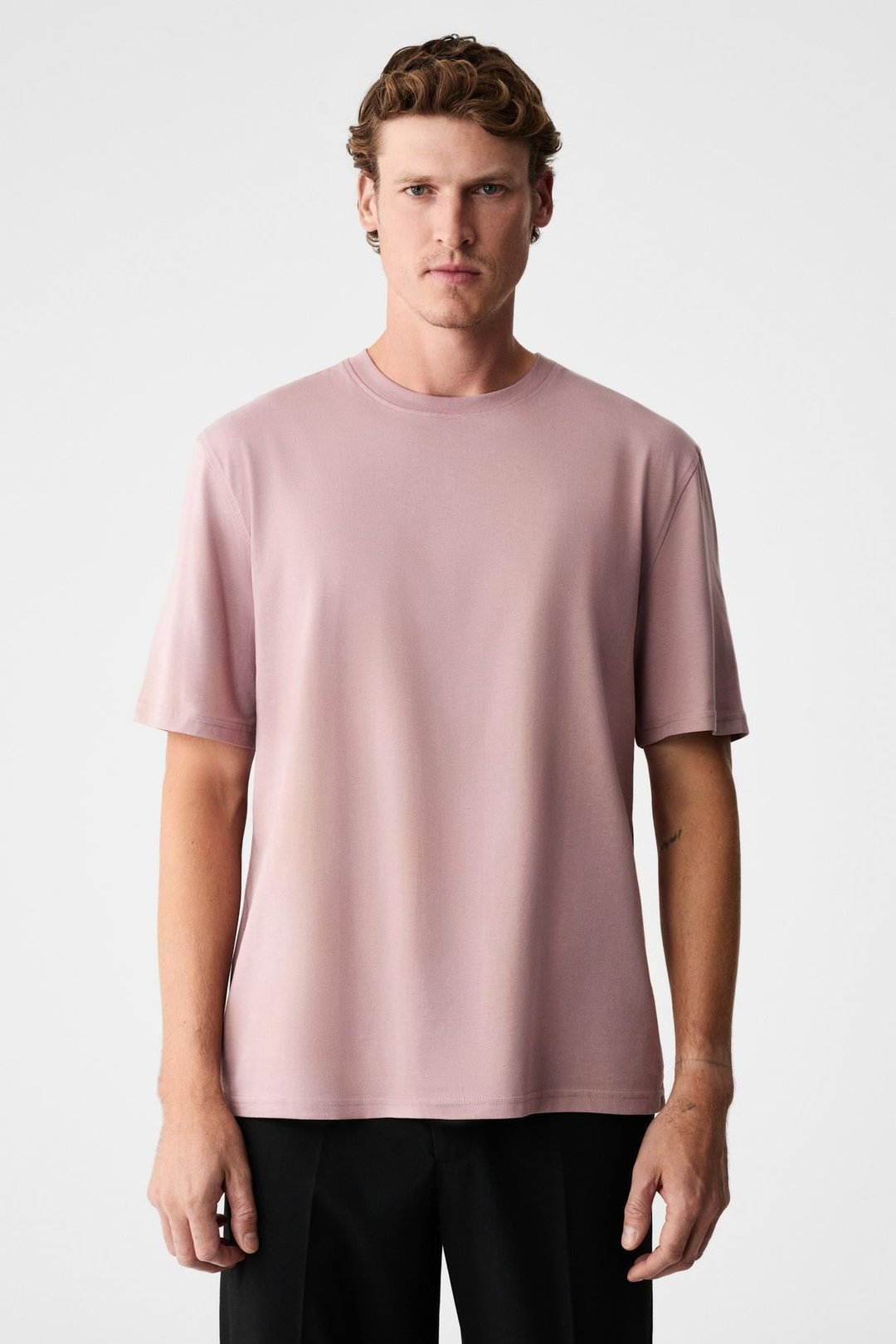 MOCASSIN Erkek %100 Pamuk Baskılı Relaxed Fit Yuvarlak Yaka Kısa Kollu Koyu Pembe T-Shirt