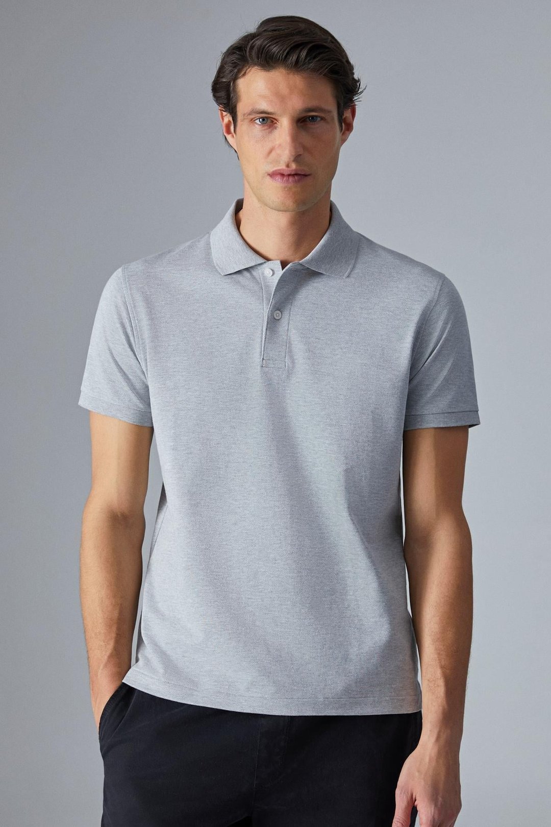 MONAGHAN Erkek Polo Yaka Relaxed Fit Patlı Düğmeli Kısa Kollu Grimelanj T-Shirt