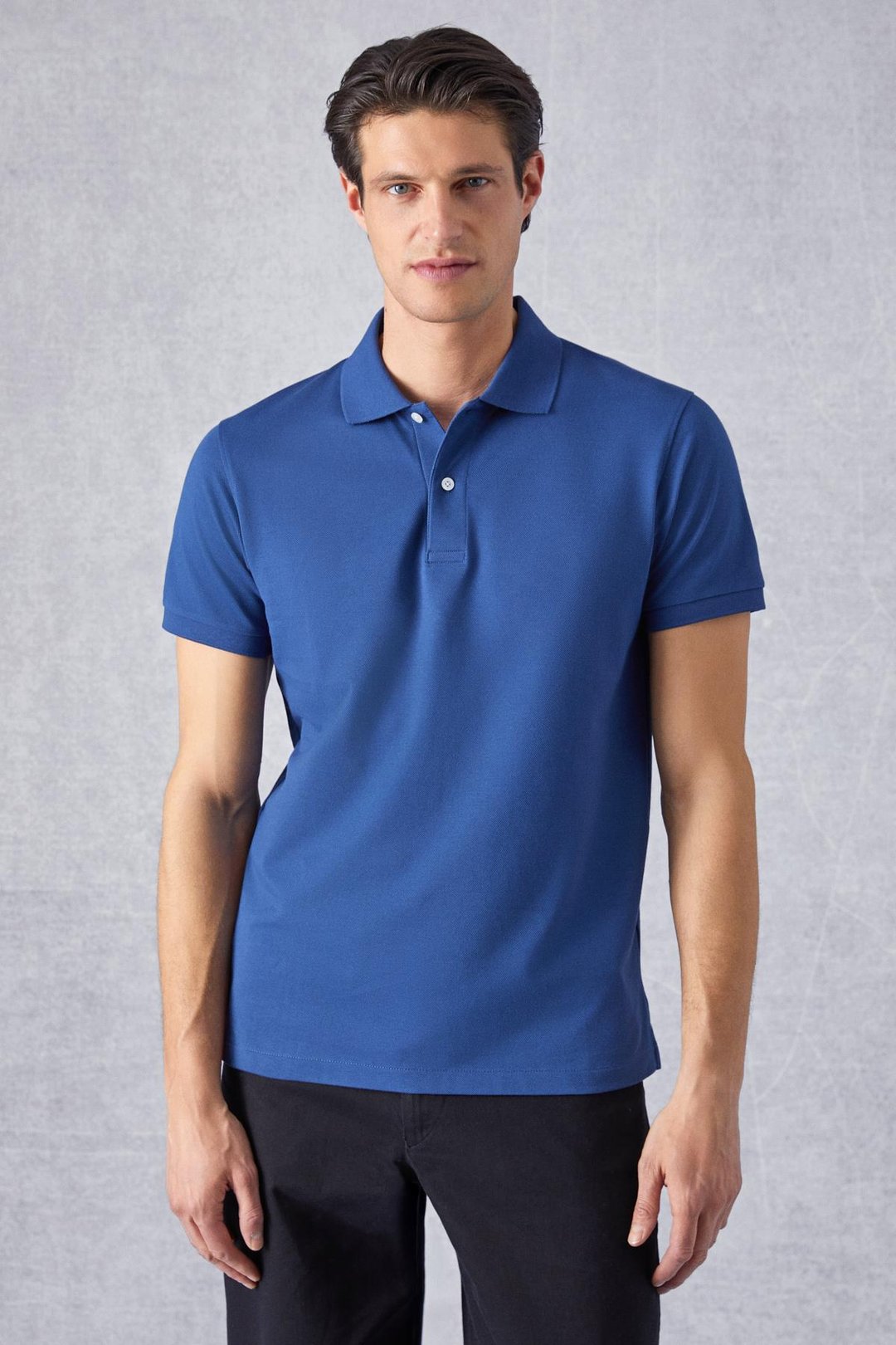 MONAGHAN Erkek Polo Yaka Relaxed Fit Patlı Düğmeli Kısa Kollu Mavi T-Shirt