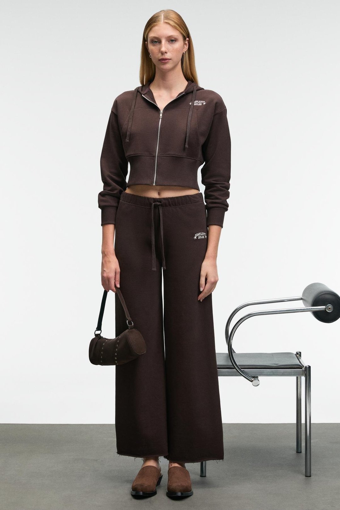 MORVELLA Kadın Nakışlı Regular Fit Koyu Kahverengi Eşofman Altı