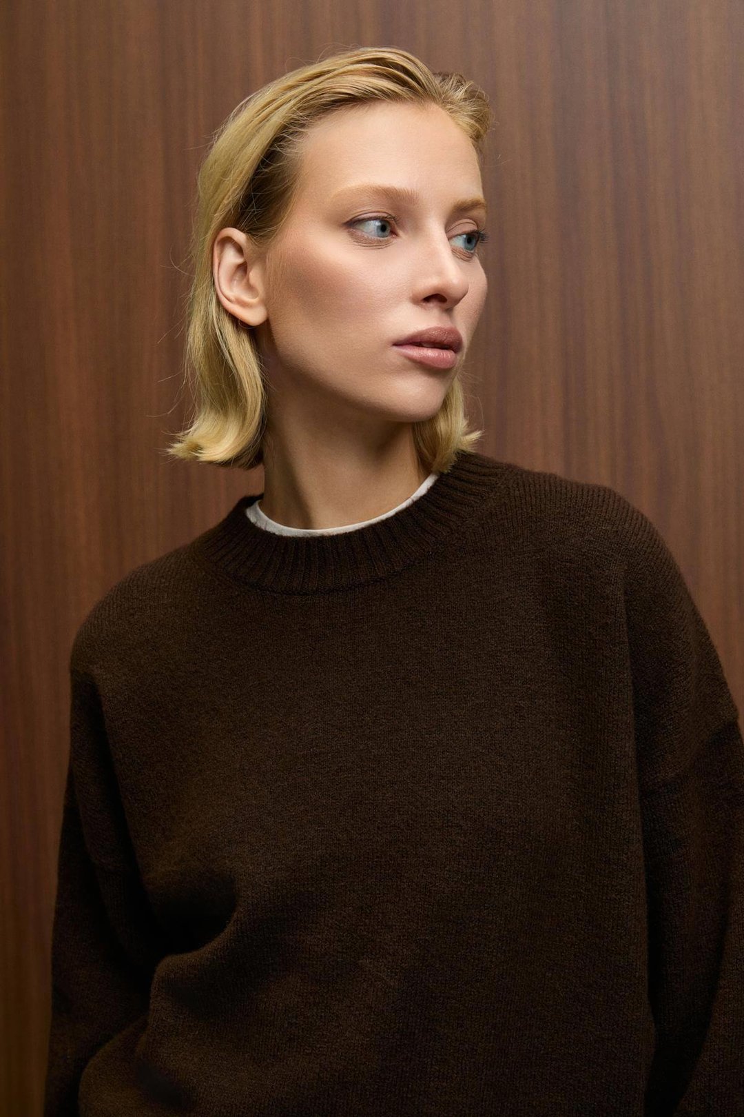 NANNA Kadın Oversize Fit Yumuşacık Kaşmir Tuşesinde Bisiklet yaka Kalın Triko Kahverengi Kazak