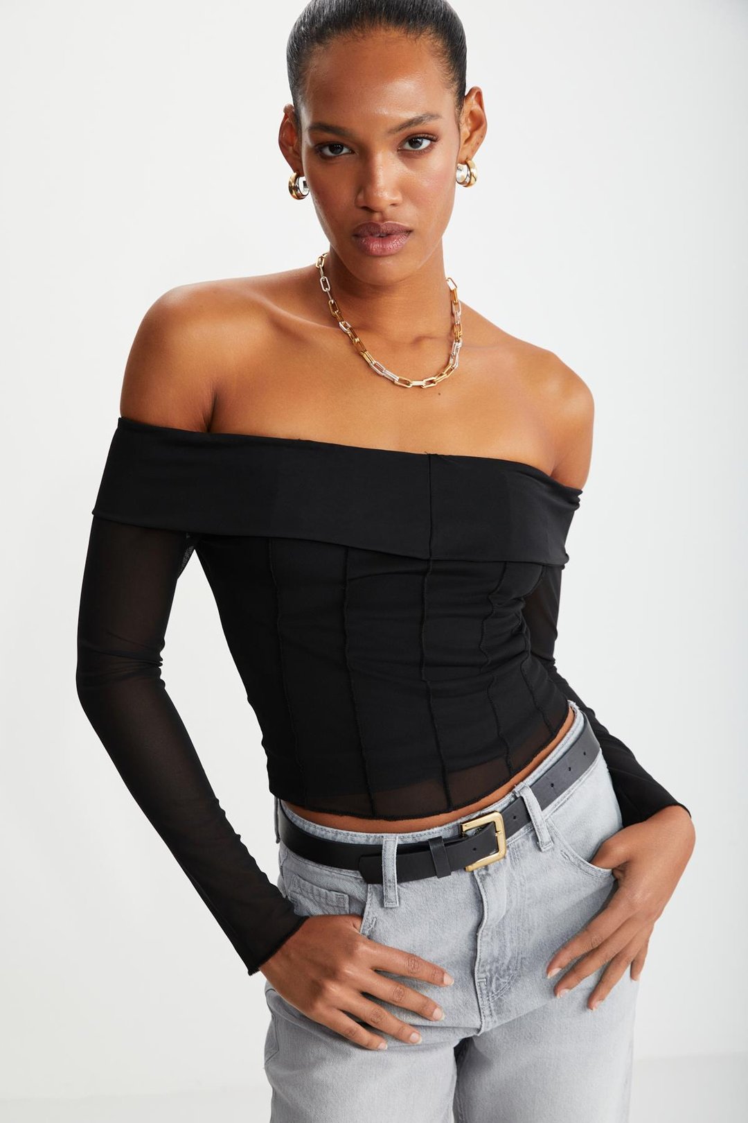 NERYS  Slim Siyah Tekli Bluz