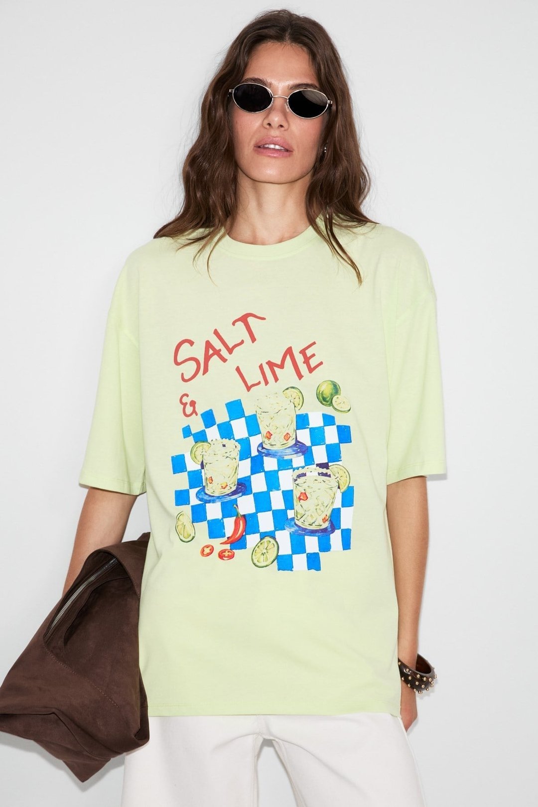 NITZA Kadın %100 Pamuk Oversize Bisiklet Yaka Mint Yeşil T-Shirt