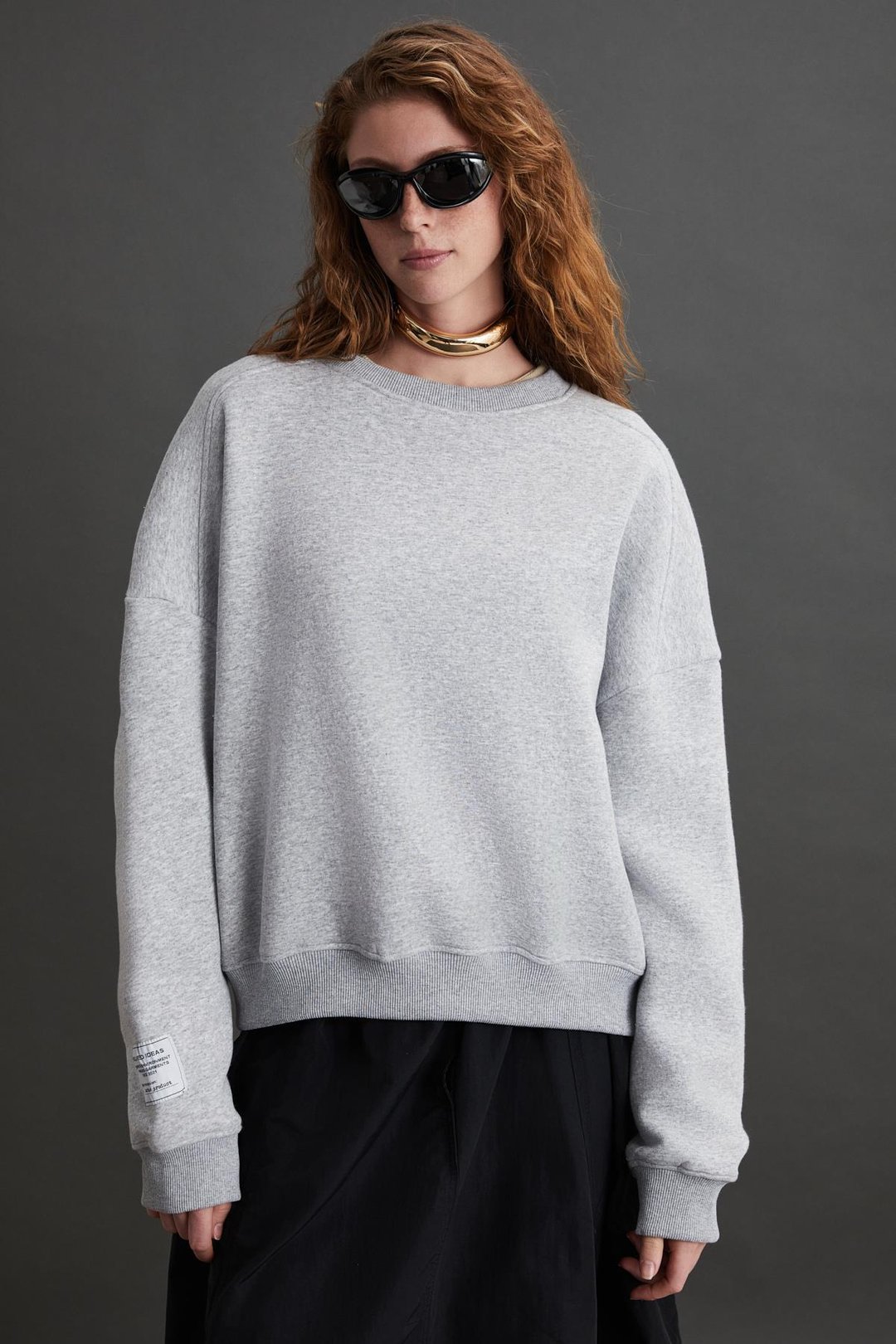 NORDIA Kadın Organik Pamuk 3 İplik Örme Oversize Grimelanj Sweatshirt