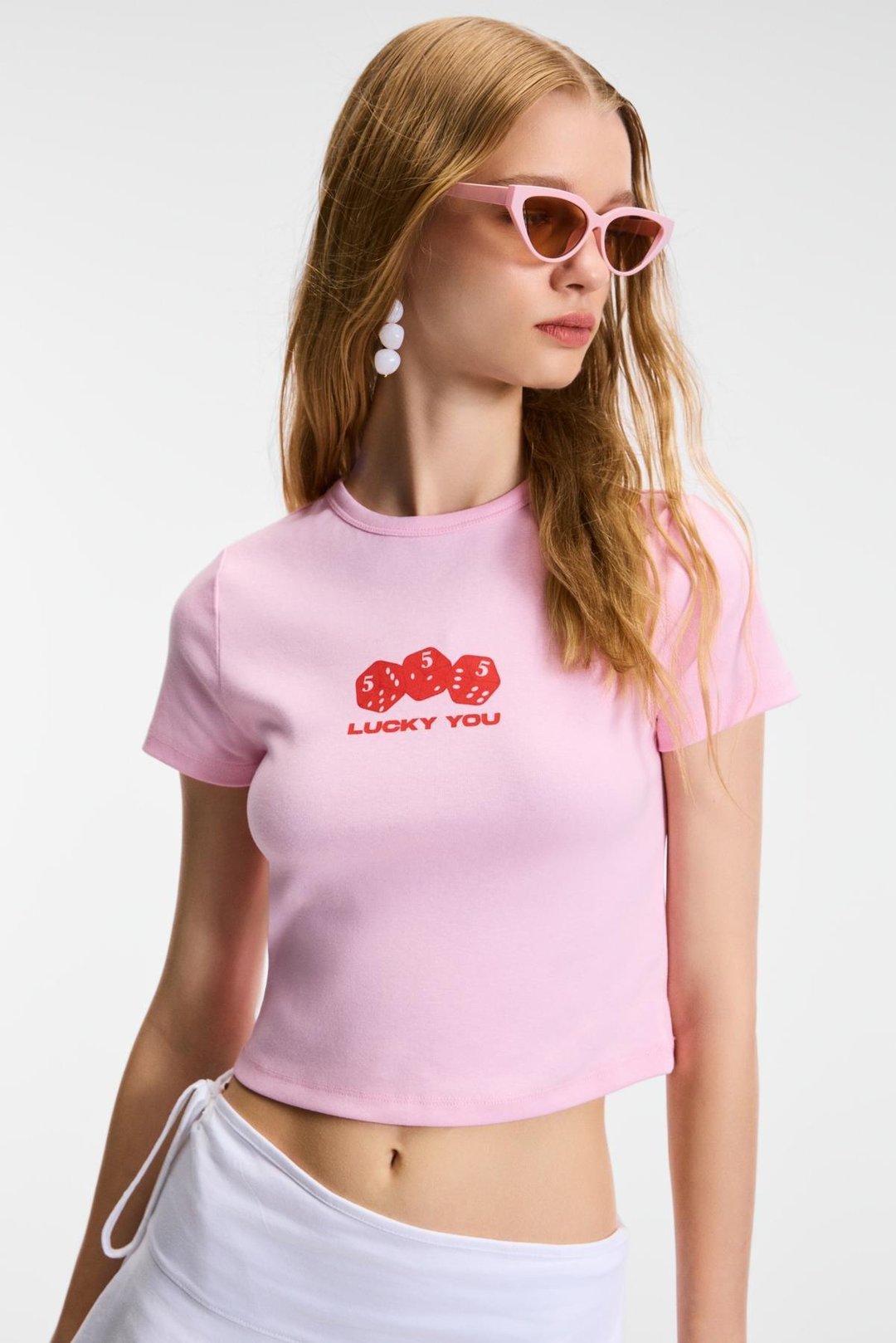 NOVELLE Kadın Bisiklet Yaka Kısa Kollu Önü Baskılı Crop Pembe T-Shirt