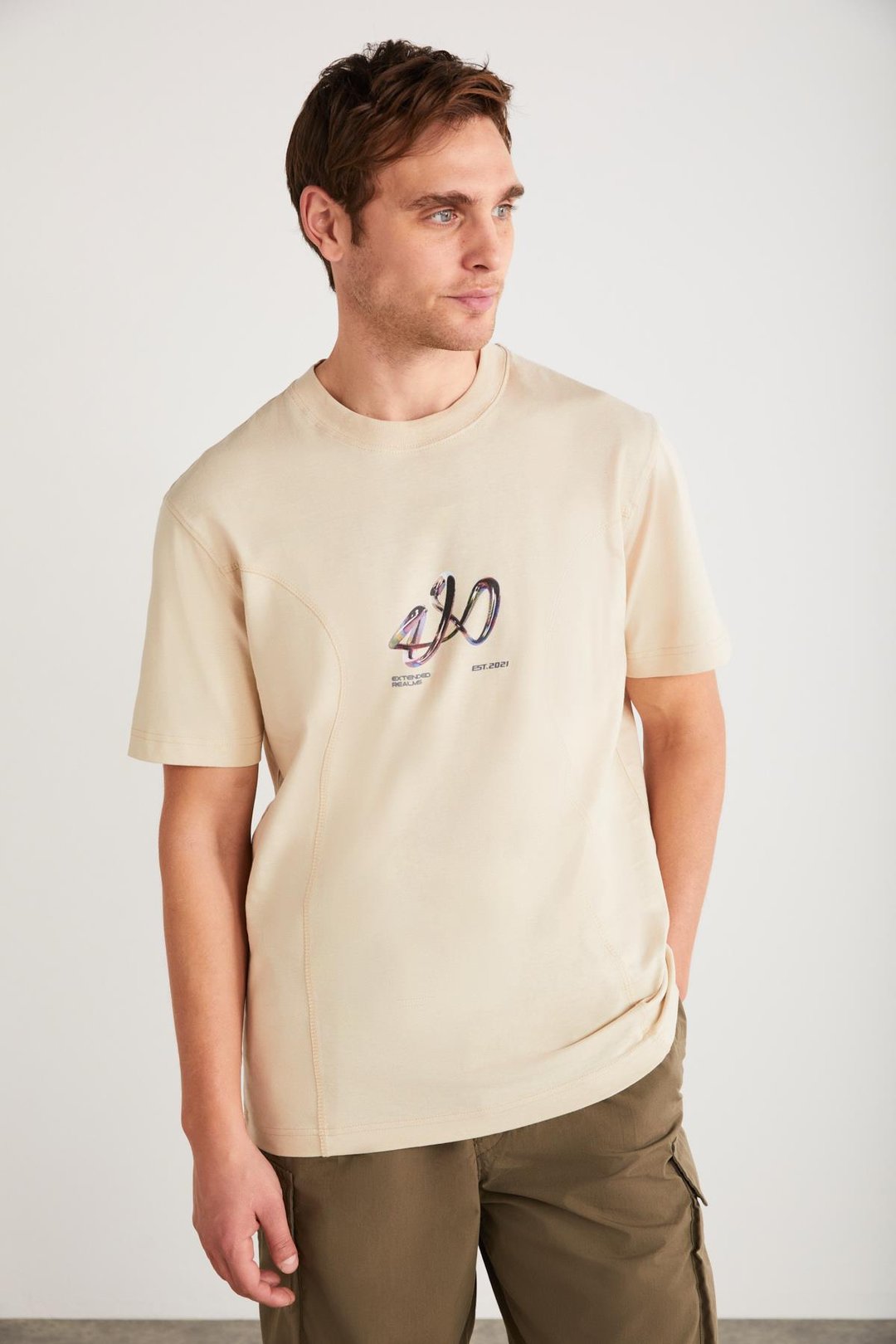 PABLO Basic Regular Bej Tekli T-Shirt