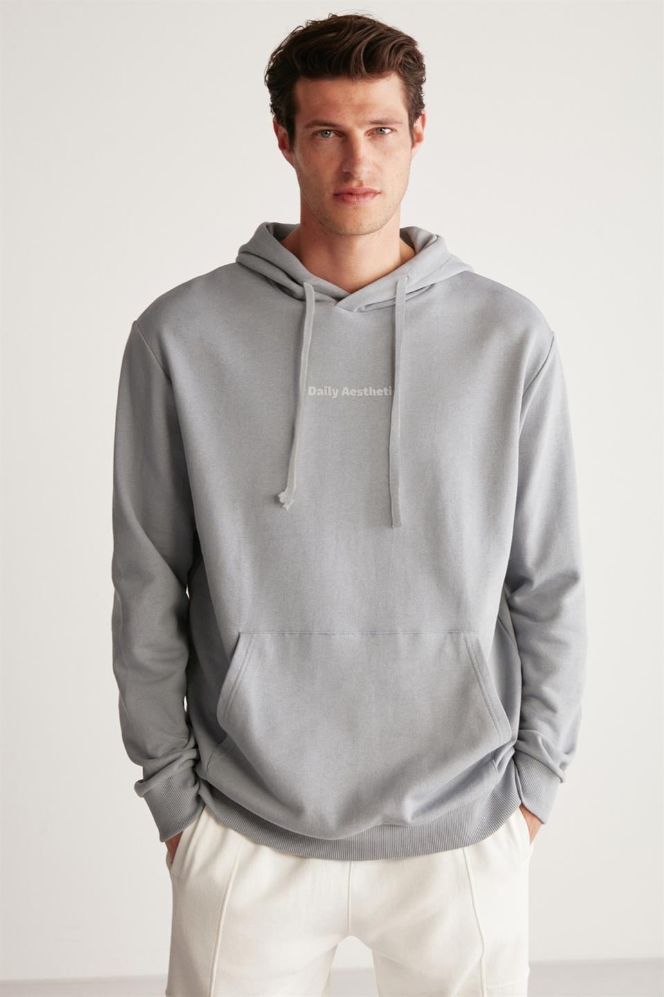 PALMER Erkek Basic Relaxed Açık Gri Tekli Sweatshirt