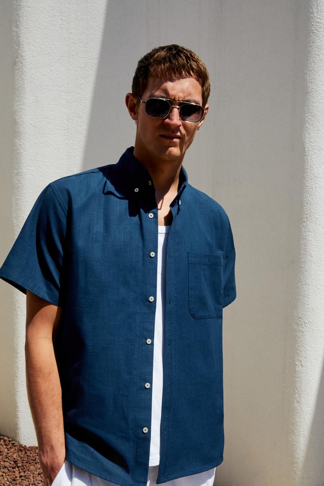 PASSI Erkek Kısa Kollu Tek Cepli Rahat Kesim Relaxed Fit Lacivert Gömlek