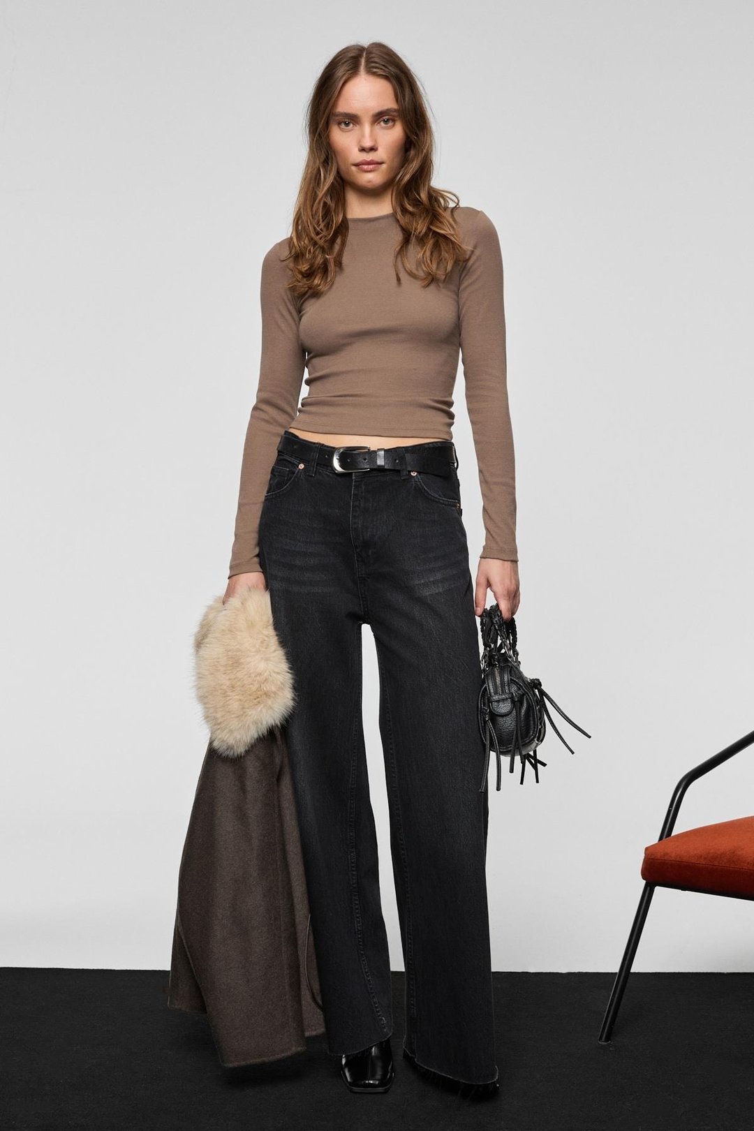 PIEDRA Kadın %100 Pamuk Geniş Paça Paçası Dikişsiz Bitişli Denim Siyah Jeans