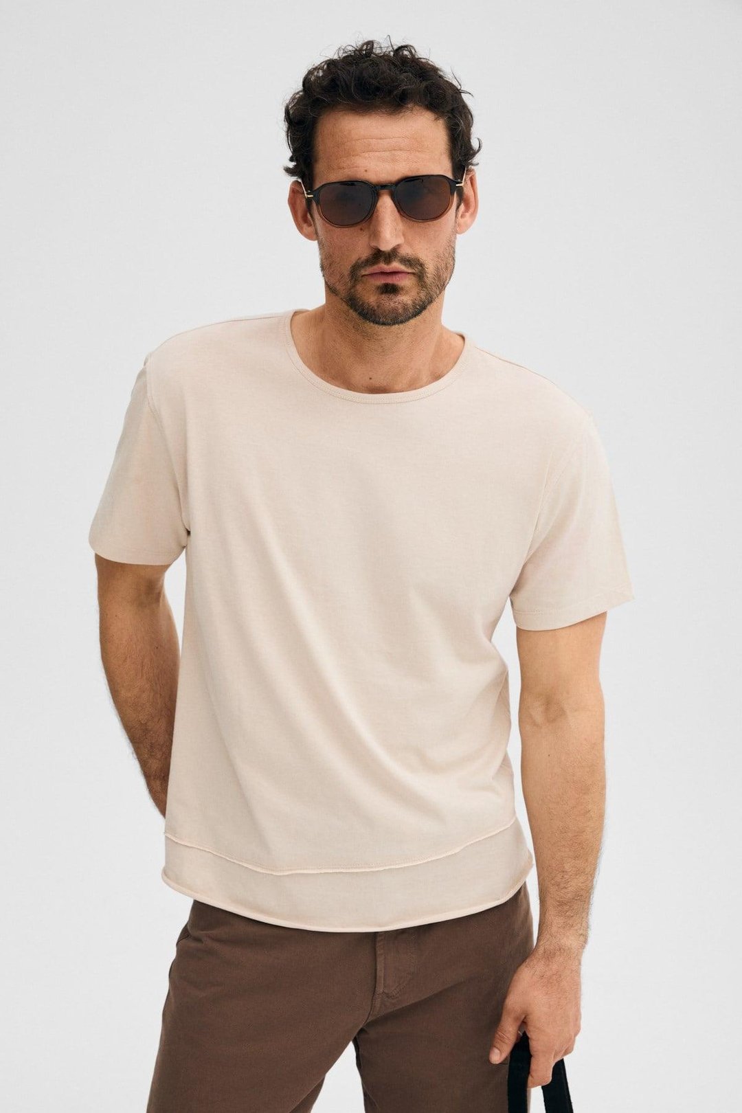POREC Erkek %100 Organik Pamuklu Yuvarlak Yakalı Regular Fit Taş Rengi T-Shirt