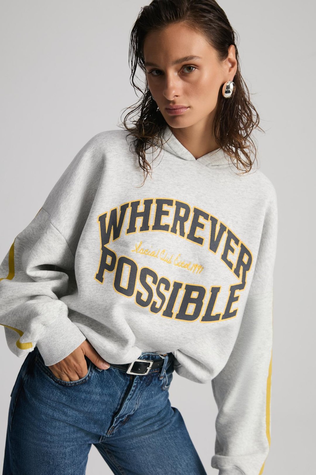 POSSIBILITY Kadın Nakışlı Baskılı Kapüşonlu Grimelanj Sweatshirt