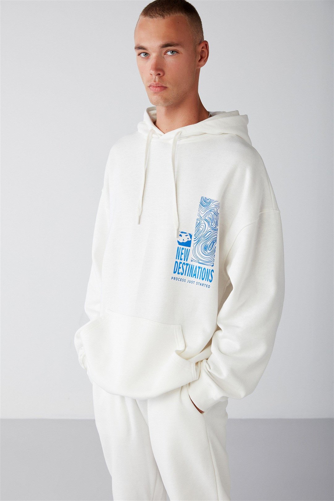 PROCESS Erkek Relaxed Oversize Ekru  Sweatshirt