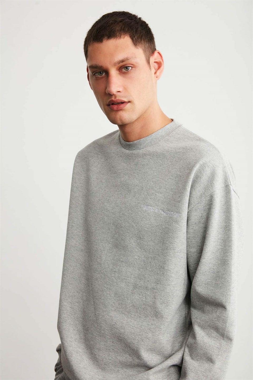 Raırok Erkek İçi Polarlı Comfort Bej Oversize Nakışlı Grimelanj Sweatshirt