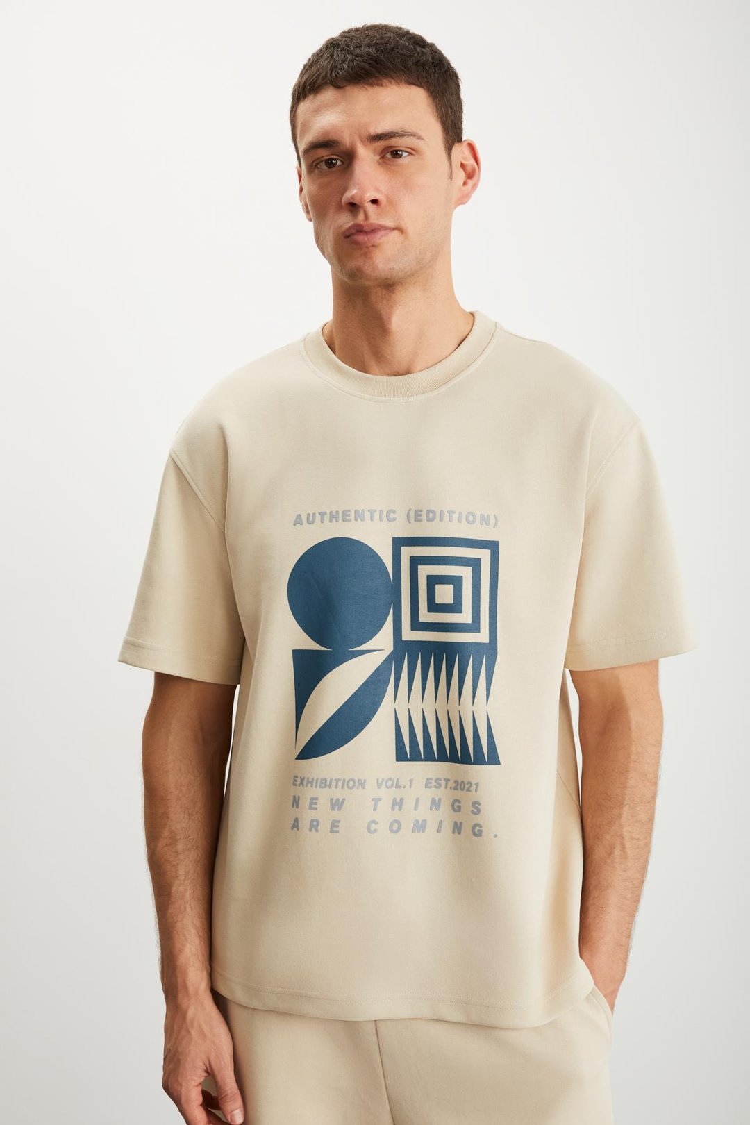 RAMADANP008 Erkek 75% Pamuk 25% Polyester baskılı Bej T-Shirt