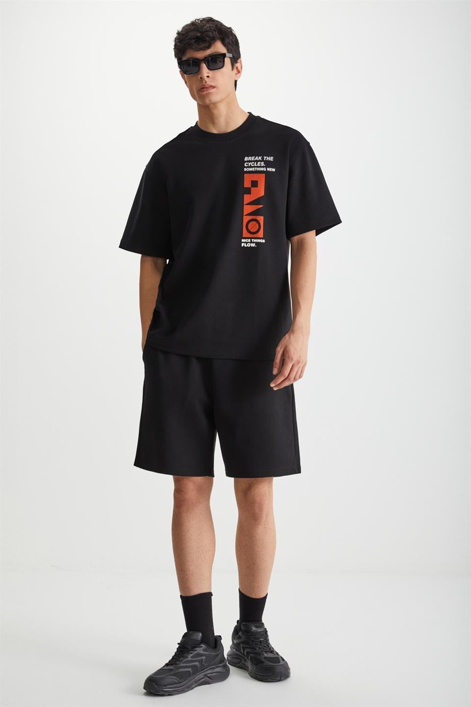 RAMADANP009 Erkek 75% Pamuk 25% Polyester Siyah Şort