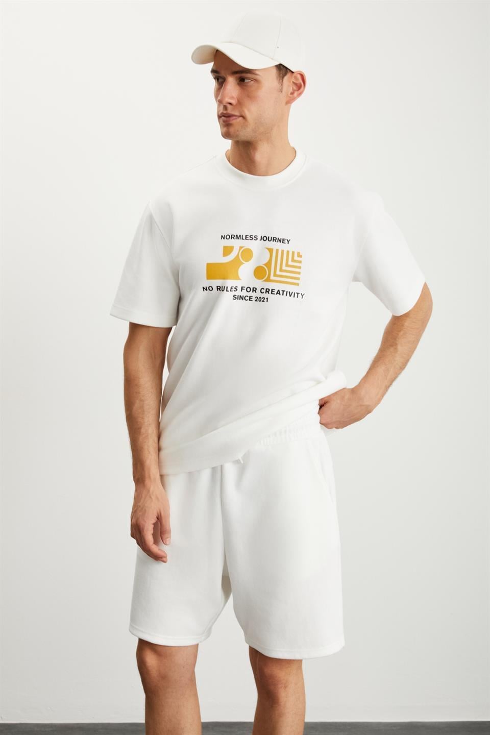RAMADANP009 Erkek 75% Pamuk 25% Polyester Ekru Şort