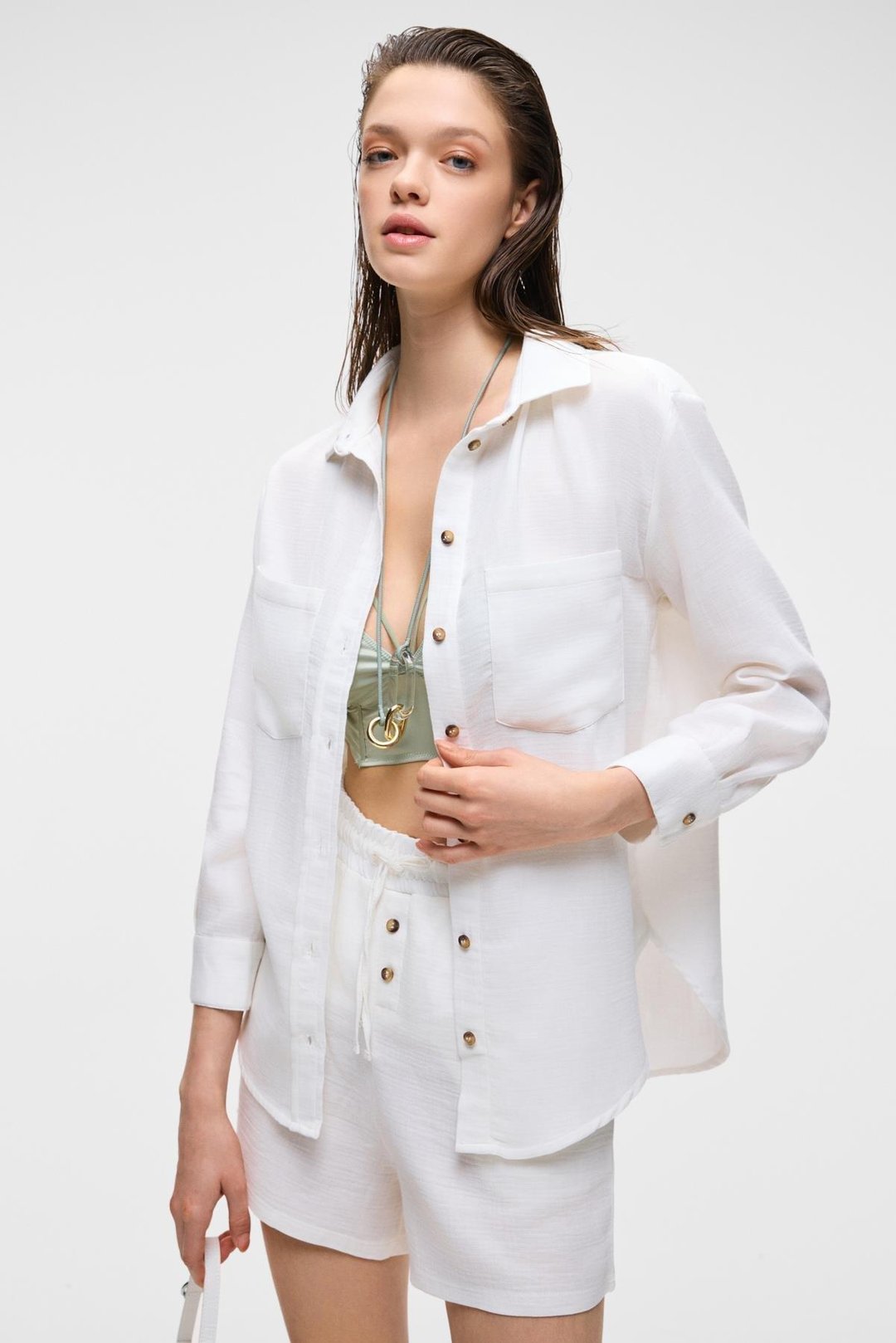 REA Kadın %100 Pamuk Rahat Kesim Regular Fit Ekru Gömlek