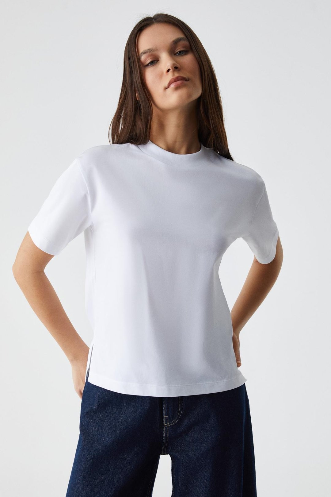 REMSOS Kadın Oversize Bisiklet Yaka Kısa Kol Beyaz T-Shirt