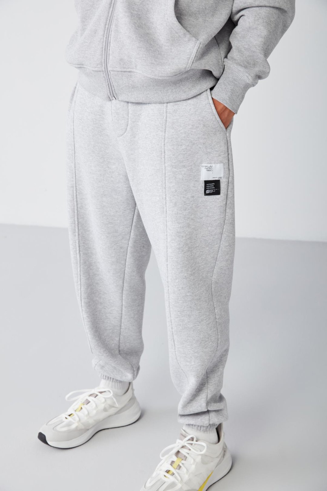 ROWAN Erkek Organik Pamuklu Relaxed Fit İçi Polarlı Süs etiketli Jogger Grimelanj Eşofman Altı