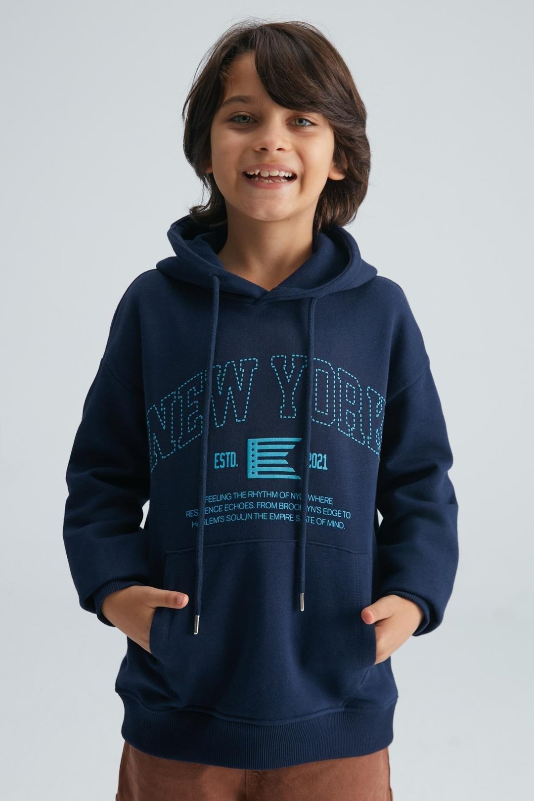 ROY Erkek Çocuk %100 Pamuk Kapüşonlu Lacivert Sweatshirt