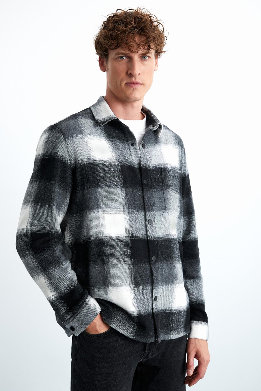 Sagan Erkek Relaxed Fit Rahat Kalıp Oduncu Gömlek Yaka Sıcak Tutan Siyah Gömlek