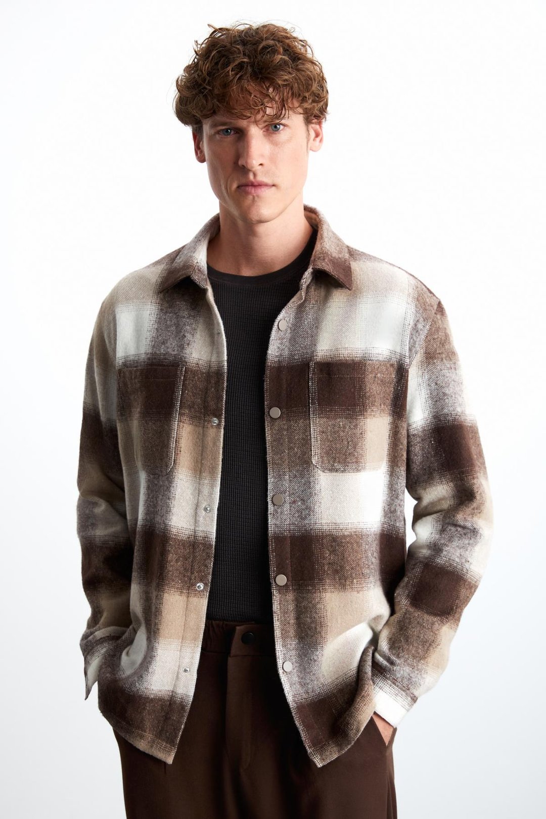 Sagan Erkek Relaxed Fit Rahat Kalıp Oduncu Gömlek Yaka Sıcak Tutan Bej Gömlek