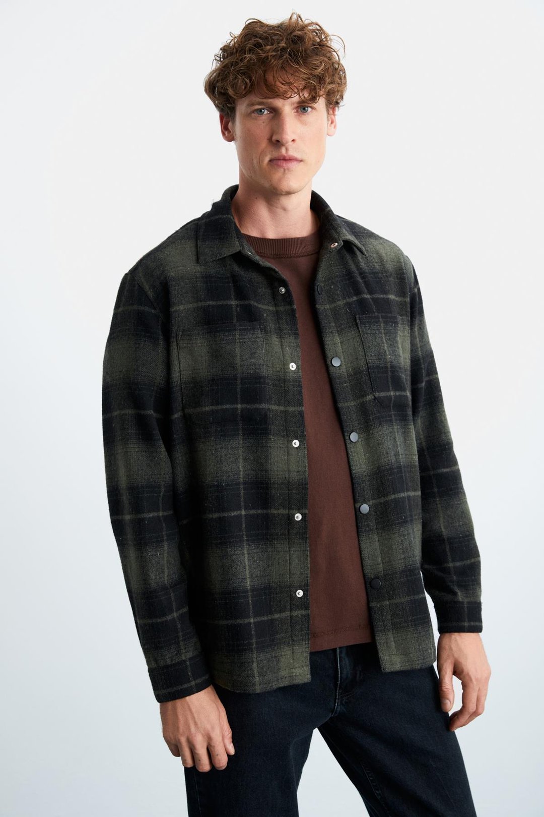 Sagan Erkek Relaxed Fit Rahat Kalıp Oduncu Gömlek Yaka Sıcak Tutan Haki Gömlek