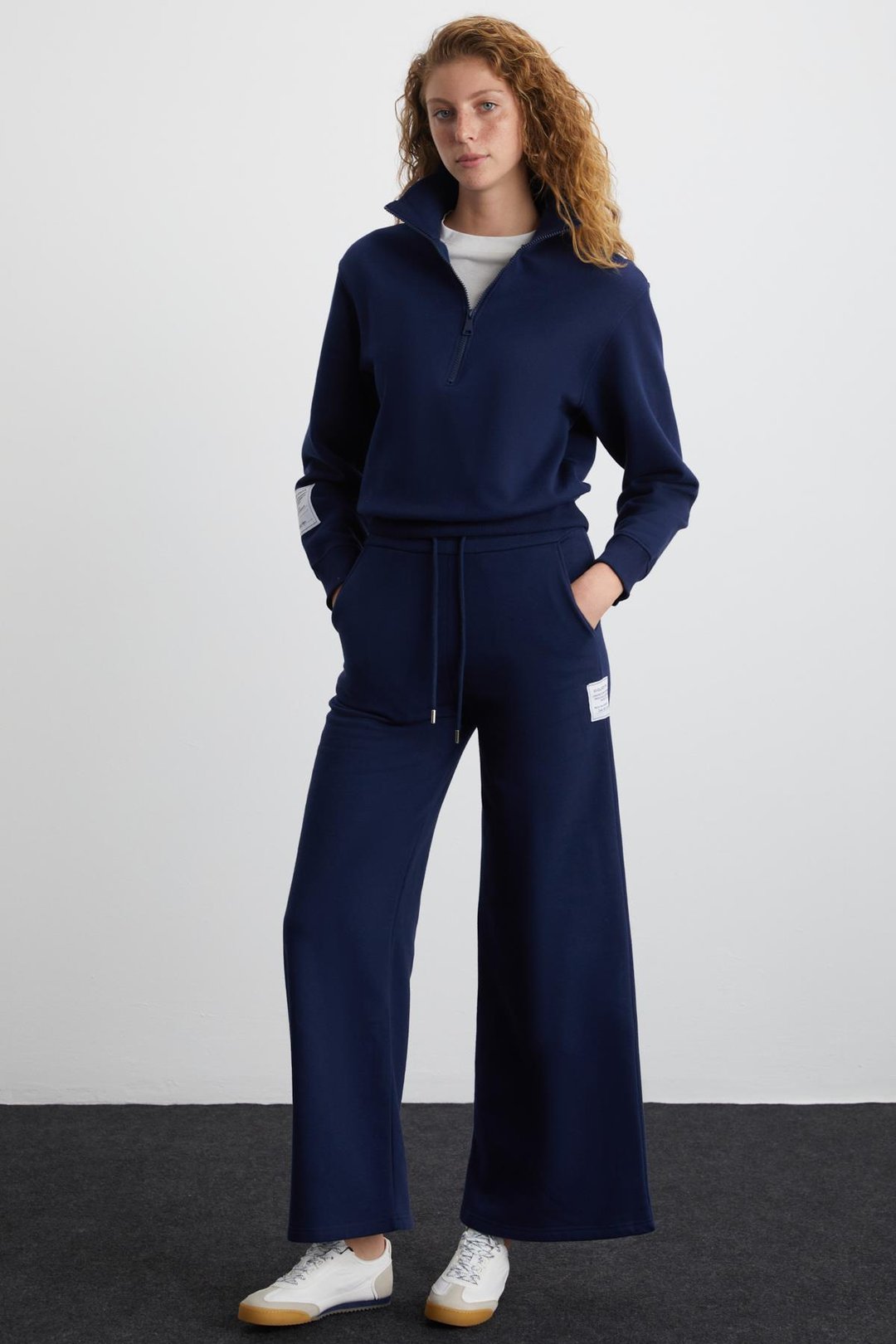 SAILENIS Kadın Yumuşacık İçi Şardonlu Organik Pamuk Yarım Fermuarlı Regular Lacivert Sweatshirt