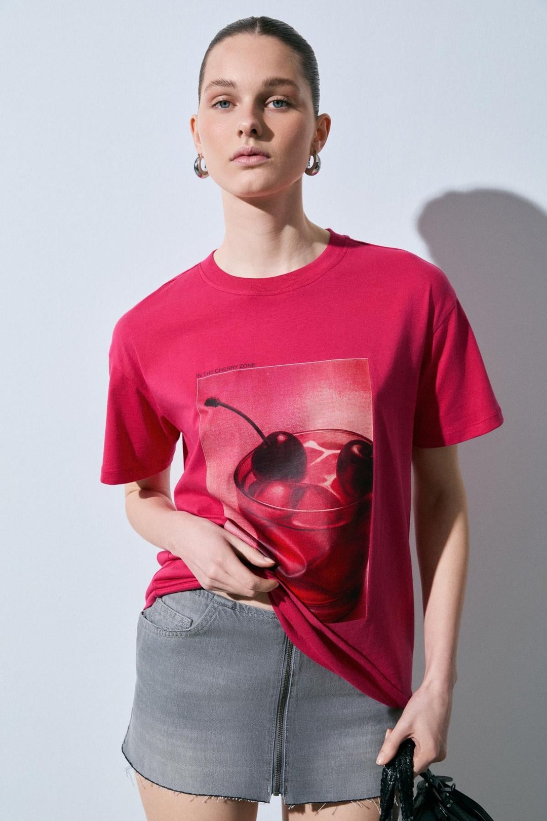 SALENNA Kadın Yumuşak Kumaşlı Baskı Detaylı Regular Fit Fuşya T-Shirt