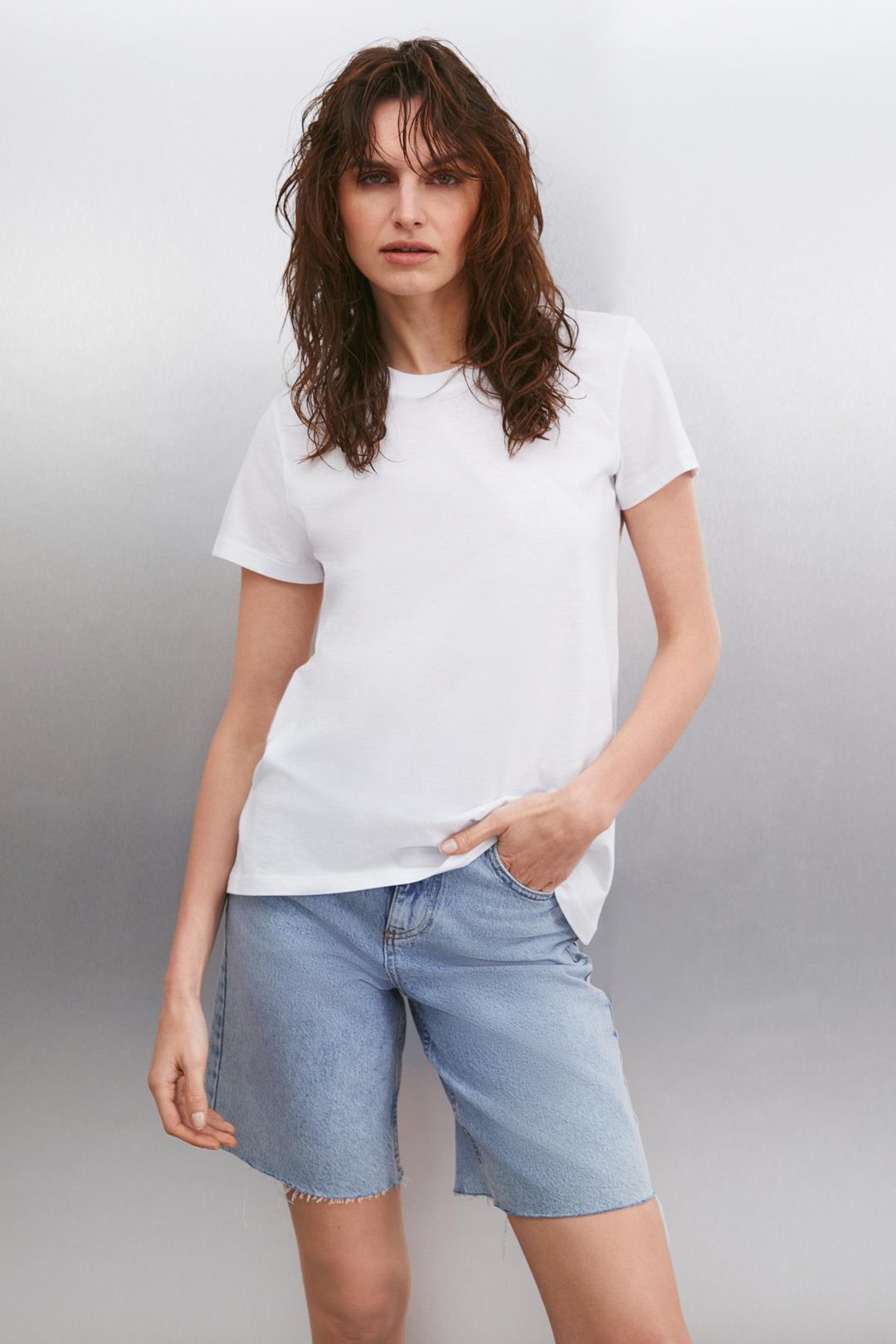 SAMANTHA Kadın Comfort Fit %100 Organik Pamuklu Basic Örme Beyaz T-Shirt