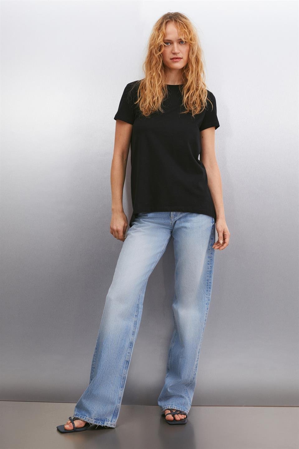 SAMANTHA Kadın Comfort Fit %100 Organik Pamuklu Basic Örme Siyah T-Shirt
