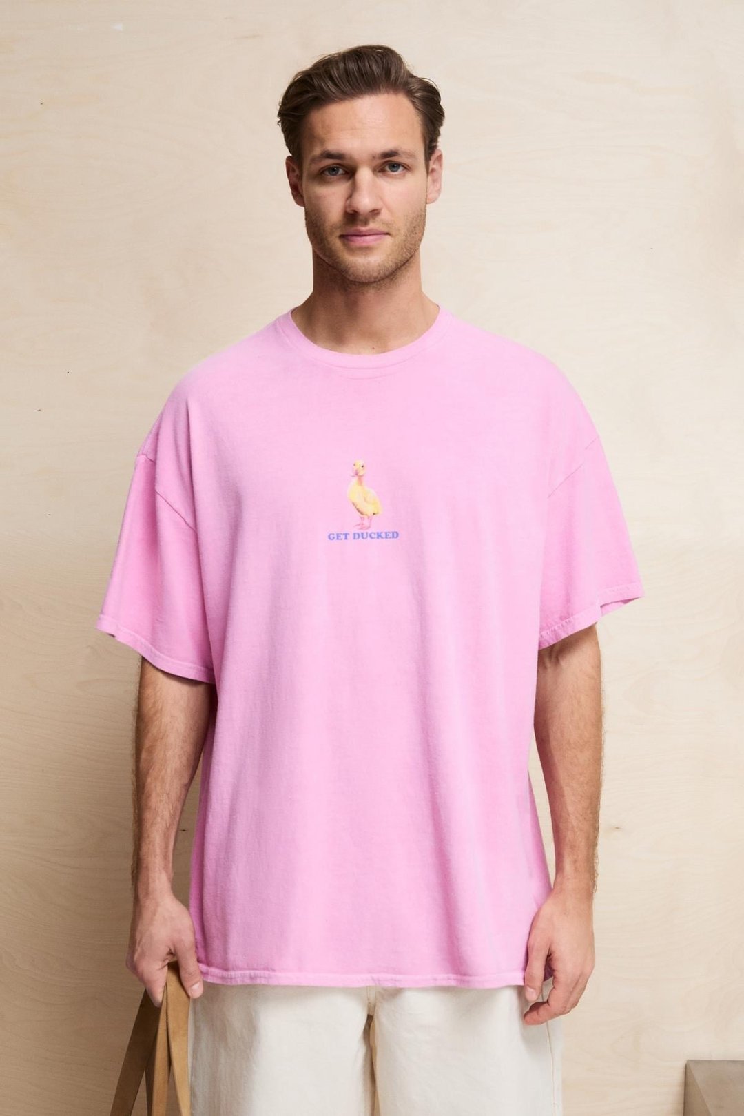 SAMANTHO Erkek Yumuşak Ve Organik Pamuklu Yıkamalı Baskı Detaylı Pembe T-Shirt