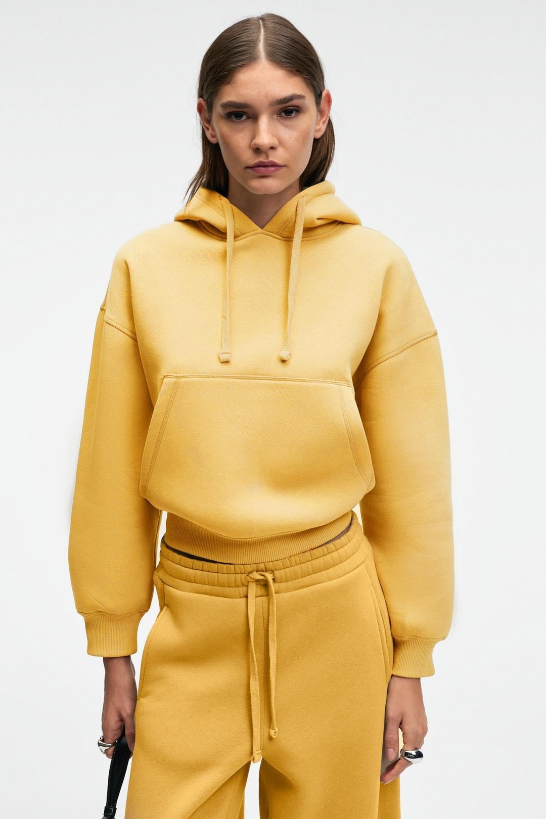 SELENE Kadın Kapüşonlu Kangru Cepli Regular Fit Sarı Sweatshirt