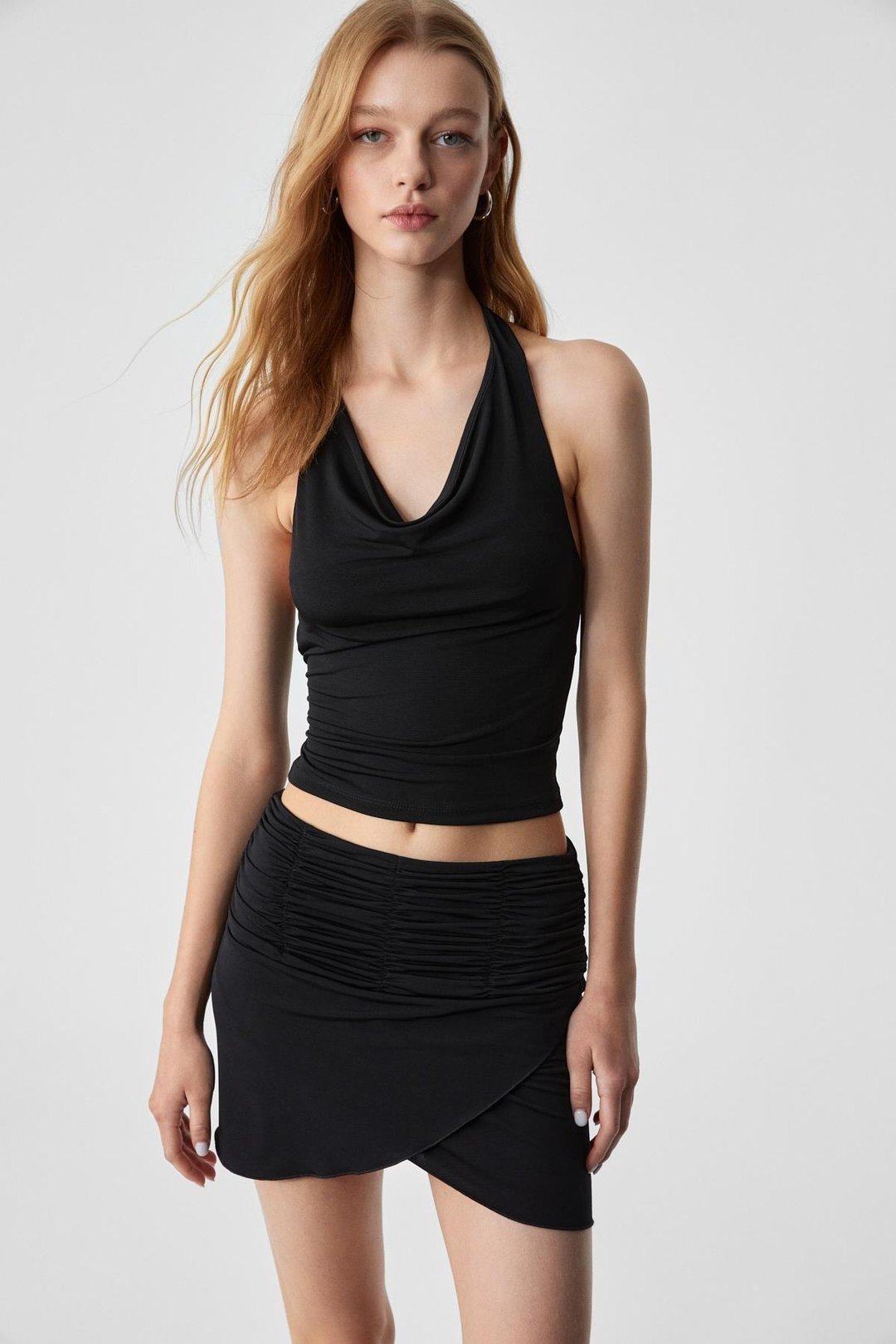 SHAMAN Kadın Regular Asimetrik Yaka Kolsuz Kısa Siyah Bluz