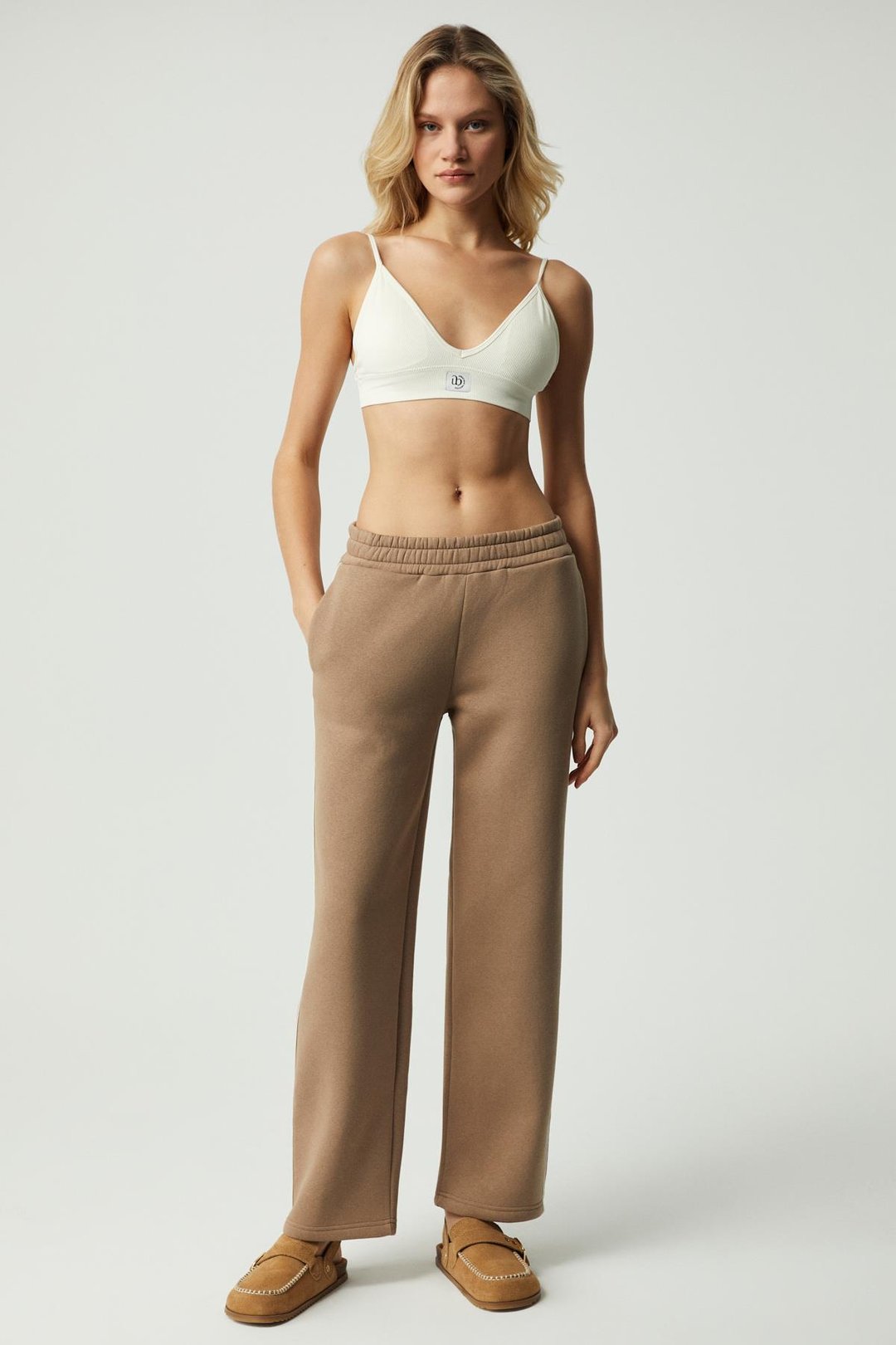 SHARID Kadın Relaxed Biyeli Geniş Paça Vizon Pantolon